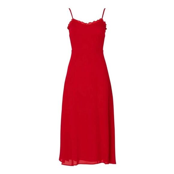Reformation Cassandra Cherry Red Midi Ruffle Dress Size 8 - Picture 6 of 13